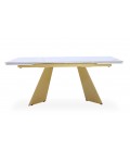 Table extensible moderne céramique effet marbre blanc pieds doré Luis - 