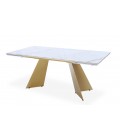 Table extensible moderne céramique effet marbre blanc pieds doré Luis - 