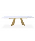 Table extensible moderne céramique effet marbre blanc pieds doré Luis - 