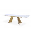 Table extensible moderne céramique effet marbre blanc pieds doré Luis - 