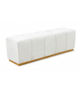 Banquette matelassée pour repas ou bout de lit velours blanc Magnus