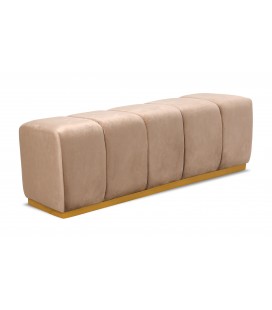 Banquette matelassée pour repas ou bout de lit velours taupe Magnus