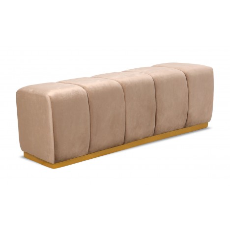 Banquette matelassée pour repas ou bout de lit velours taupe Magnus - 