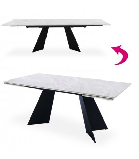 Table extensible moderne céramique effet marbre gris pieds noir Luis