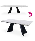 Table extensible moderne céramique effet marbre gris pieds noir Luis - 