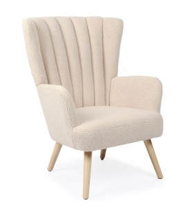 Fauteuil scandinave tissu bouclette beige Manchester