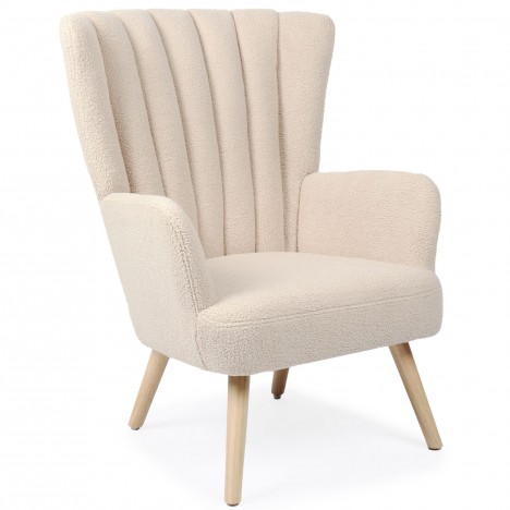 Fauteuil scandinave tissu bouclette beige Manchester - 