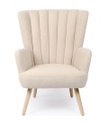 Fauteuil scandinave tissu bouclette beige Manchester - 