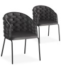 Lot de 2 chaises design au dossier arrondi style maillage velours gris et métal noir Manuel - 