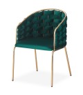 Lot de 2 chaises design au dossier arrondi style maillage velours vert et métal doré Manuel - 