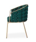 Lot de 2 chaises design au dossier arrondi style maillage velours vert et métal doré Manuel - 