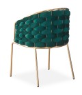 Lot de 2 chaises design au dossier arrondi style maillage velours vert et métal doré Manuel - 