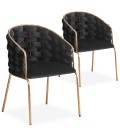 Lot de 2 chaises design au dossier arrondi style maillage velours noir et métal doré Manuel - 