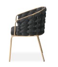 Lot de 2 chaises design au dossier arrondi style maillage velours noir et métal doré Manuel - 