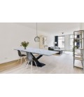 Table extensible moderne céramique effet marbre gris pieds noir Maria - 