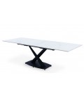 Table extensible moderne céramique effet marbre blanc pieds noir Maria - 