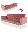 Canapé convertible clic-clac velours rose Malaga - 