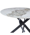 Table ronde 120cm céramique effet marbre blanc et pieds croisés métal noir Matteo - 