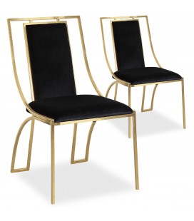 Lot de 2 chaises velours noir pieds doré Medellin