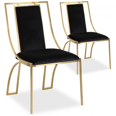 Lot de 2 chaises velours noir pieds doré Medellin - 