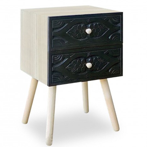 Table de chevet 2 tiroirs noir carbone Memphis - 