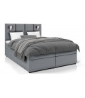 Lit boxspring lumière intégrée avec matelas et sur-matelas 140x190cm tissu gris Michael - 