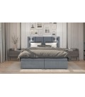 Lit boxspring lumière intégrée avec matelas et sur-matelas 140x190cm tissu gris Michael - 