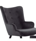 Fauteuil scandinave + pouf velours noir Milly - 