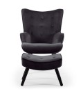 Fauteuil scandinave + pouf velours noir Milly - 