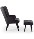 Fauteuil scandinave + pouf velours noir Milly - 