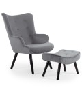 Fauteuil scandinave + pouf velours gris Milly - 