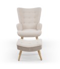 Fauteuil scandinave + pouf tissu bouclette lainée crème Milly - 