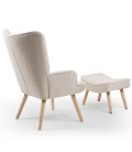 Fauteuil scandinave + pouf tissu bouclette lainée crème Milly - 