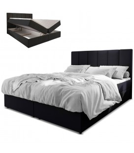 Lit boxspring avec matelas et sur-matelas inclus 140x190cm simili noir Meril