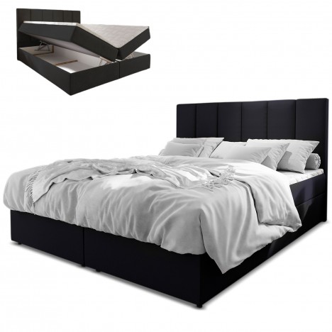 Lit boxspring avec matelas et sur-matelas inclus 140x190cm simili noir Meril - 