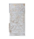 Table de chevet orientale bois sculpté 2 tiroirs blanc patiné doré Monboly - 