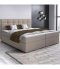 Lit-coffre avec matelas et sur-matelas 140x190cm tissu beige Mumbai - 