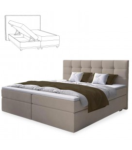 Lit-coffre avec matelas et sur-matelas 140x190cm tissu beige Mumbai