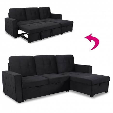 Canapé d'angle convertible moderne velours noir Murcia - 