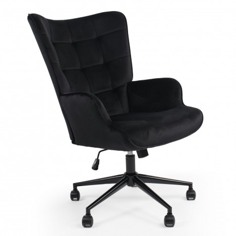 Fauteuil de bureau moderne à haut dossier velours noir Nils - 