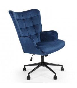 Fauteuil de bureau moderne à haut dossier velours bleu Nils