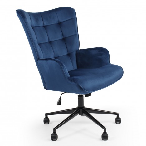 Fauteuil de bureau moderne à haut dossier velours bleu Nils - 