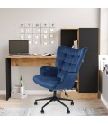 Fauteuil de bureau moderne à haut dossier velours bleu Nils - 