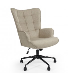 Fauteuil de bureau moderne à haut dossier tissu taupe clair Nils