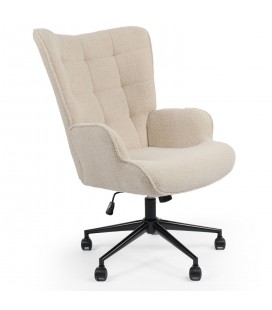 Fauteuil de bureau moderne à haut dossier tissu bouclette beige Nils