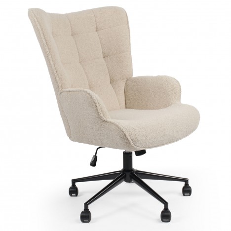 Fauteuil de bureau moderne à haut dossier tissu bouclette beige Nils - 