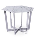 Table hexagonale 120cm verre effet marbre blanc et pied métal argenté Norwich - 