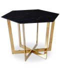 Table hexagonale 120cm verre effet marbre noir et pied métal doré Norwich - 