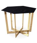 Table hexagonale 120cm verre effet marbre noir et pied métal doré Norwich - 