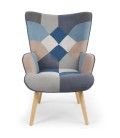 Fauteuil scandinave effet patchwork velours gris et bleu Odin - 